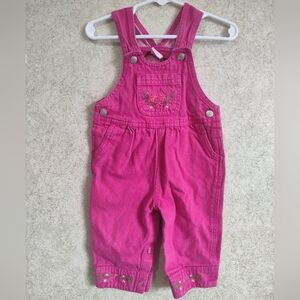 Vintage Embroidered Overalls Size 12 Months Floral Pink 90's Or Y2K 100% Cotton